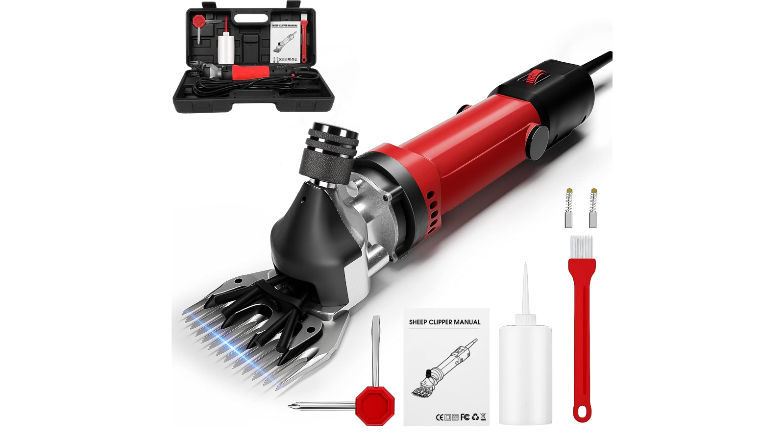 Advwin 690w Electric Sheep Shear Wool Clipper 6 Speed Grooming Kit - Red