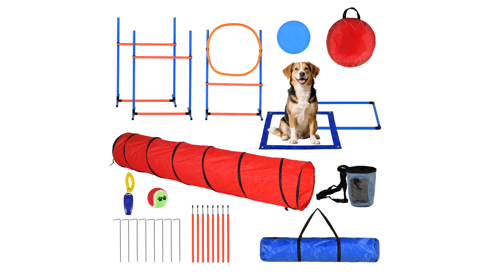 Advwin Dog Agility Training Equipment with Tunnel - Red