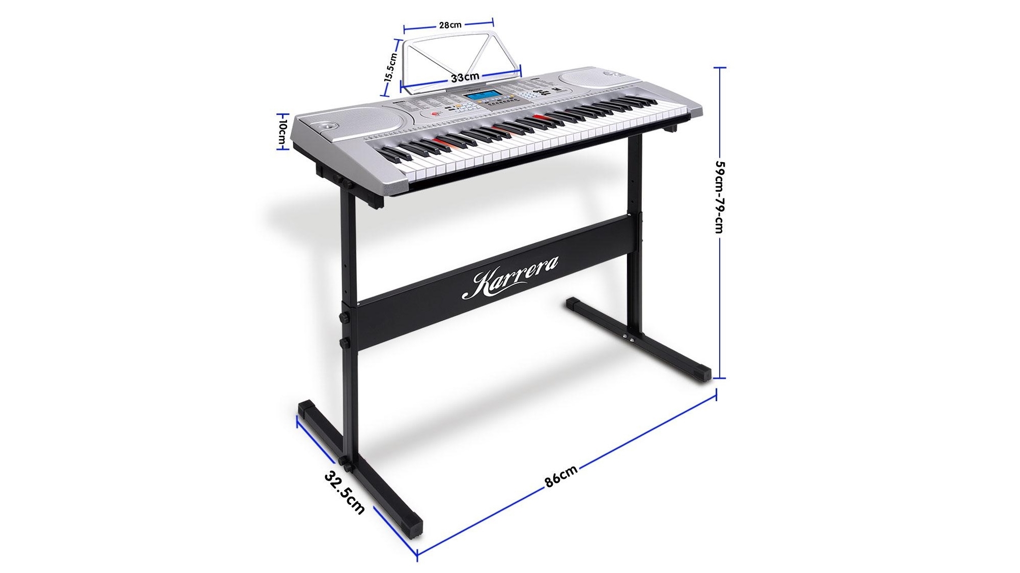 Karrera 61 Keys Electronic LED Keyboard Piano with Stand Silver