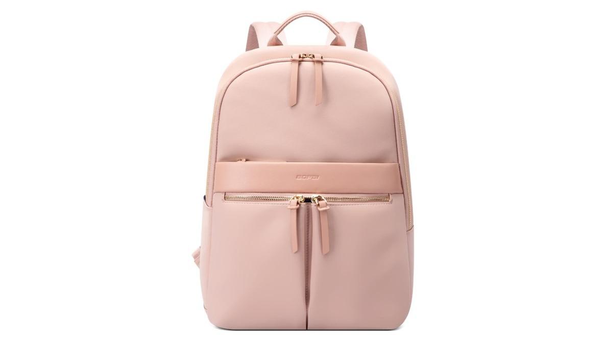Bopai Pink Women's Leather Travel Backpack - 18L
