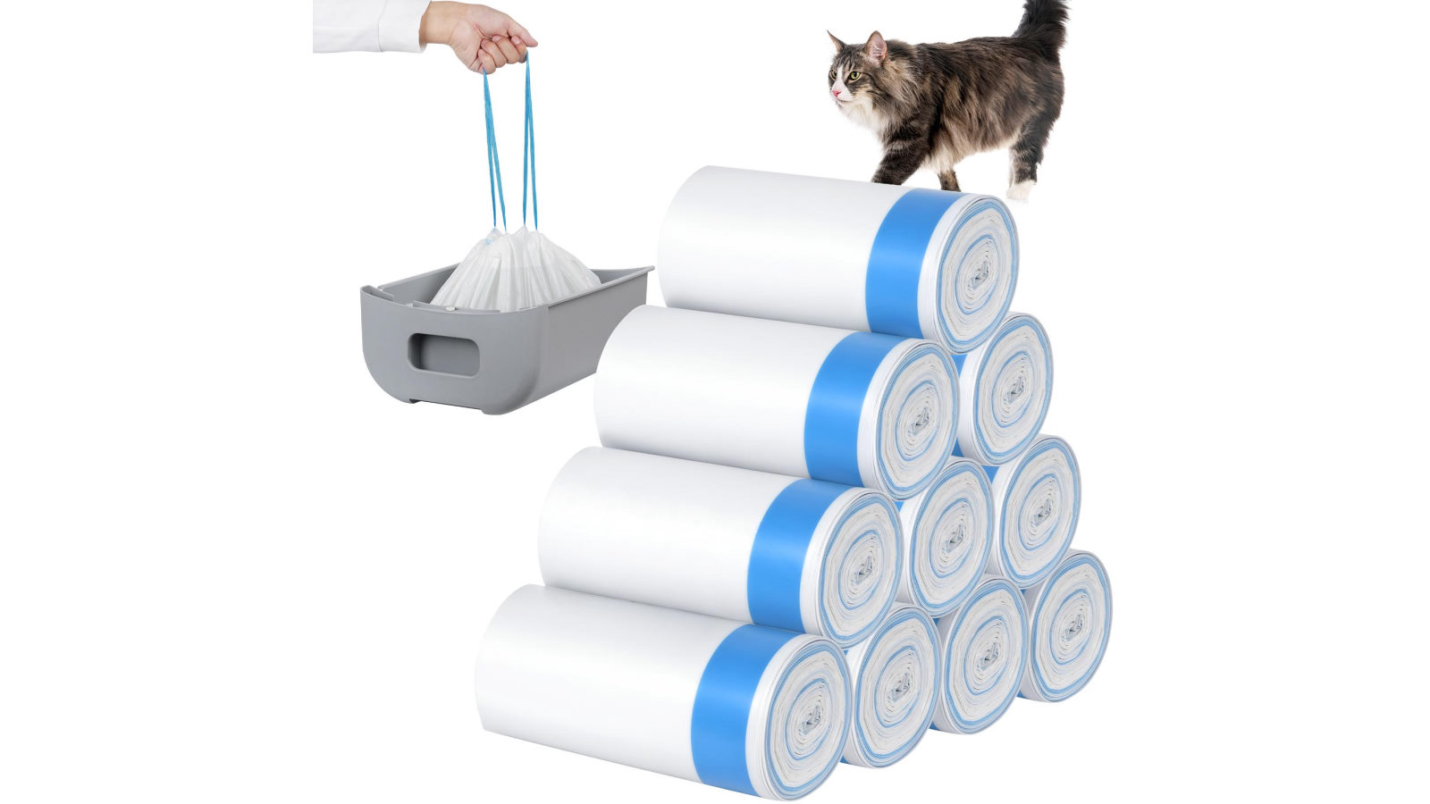 Advwin 200 Piece Drawstring Heavy Duty Cat Litter Waste Receptacles Bags