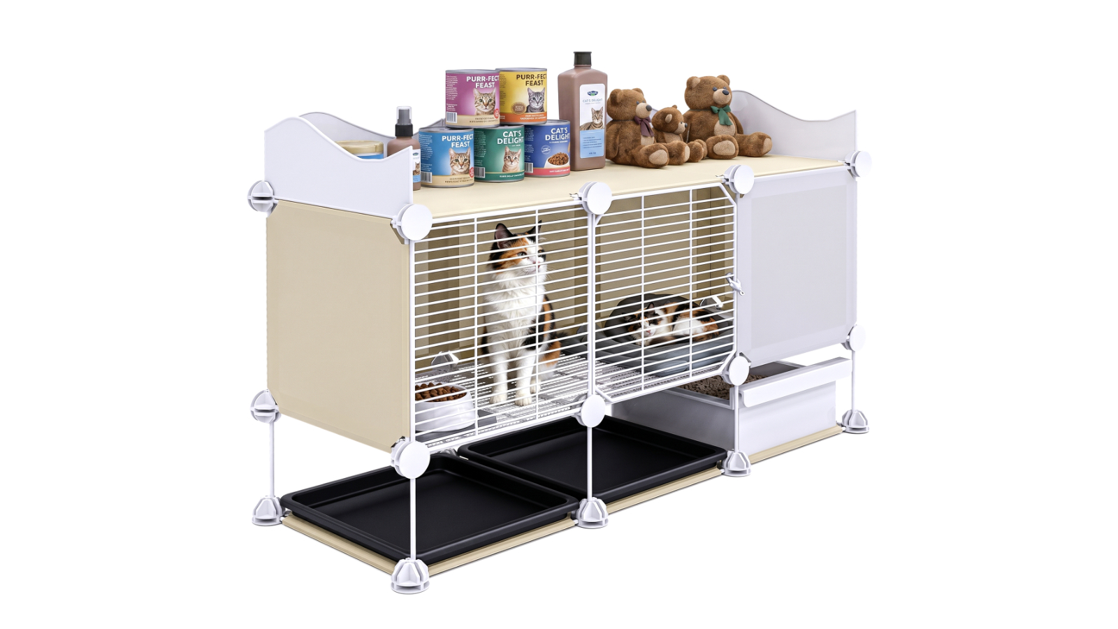 Advwin Cat Cage with Litter Box DIY Enclosures Condo House - Cream