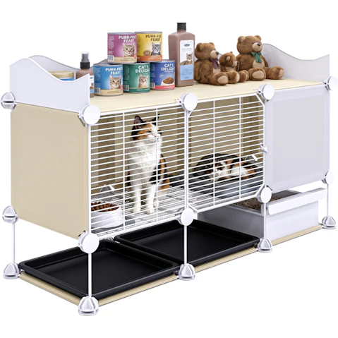Advwin Cat Cage with Litter Box DIY Enclosures Condo House - Cream
