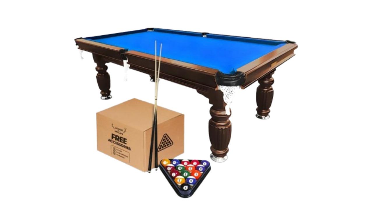 A Man and His Cave 8ft Classic Slate Walnut Frame Pool/Billiard Table - Blue Felt