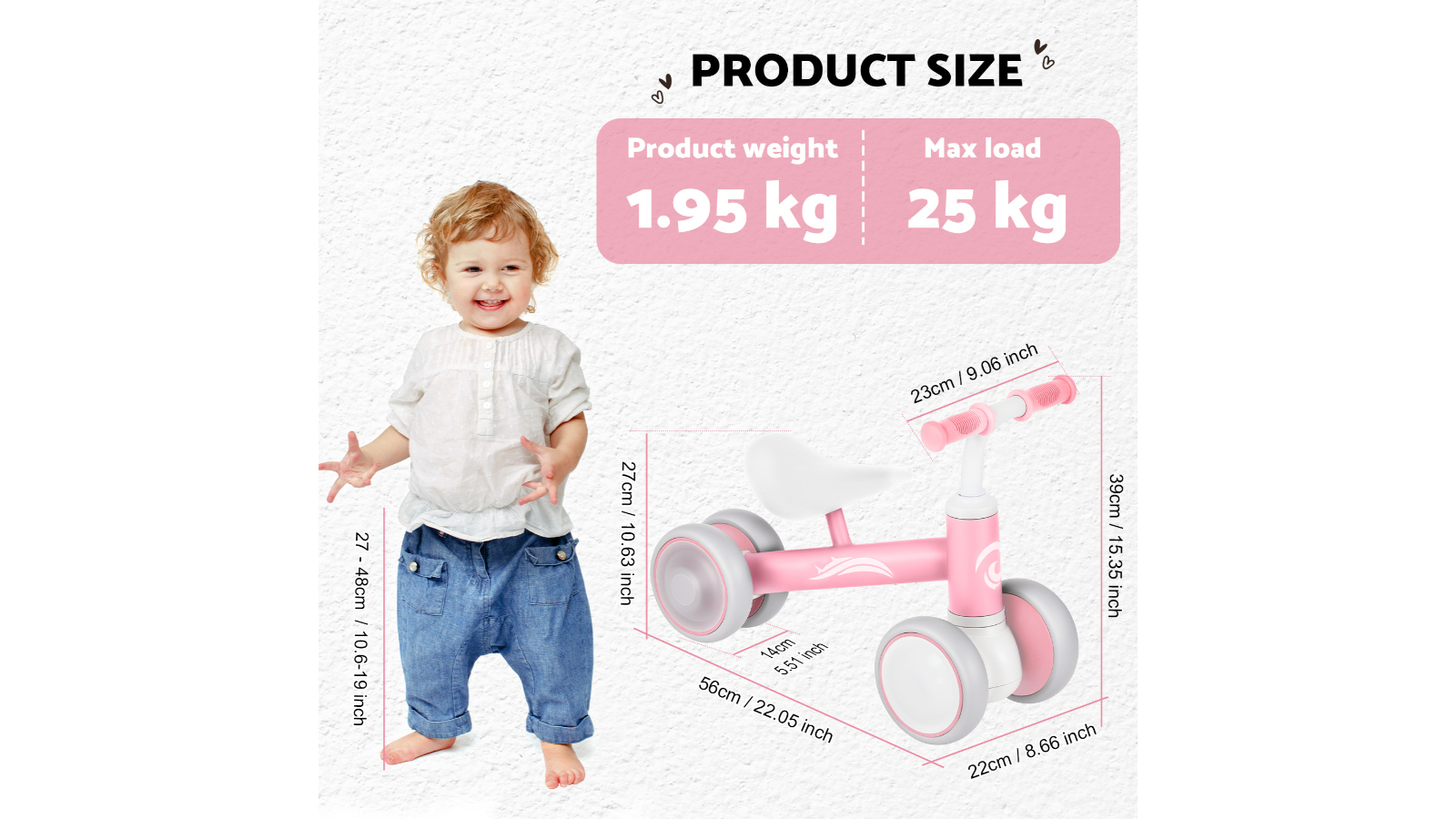 Advwin Baby Balance Bike Ride-on Toy with 4 Wheel - Pink/White | Harvey ...