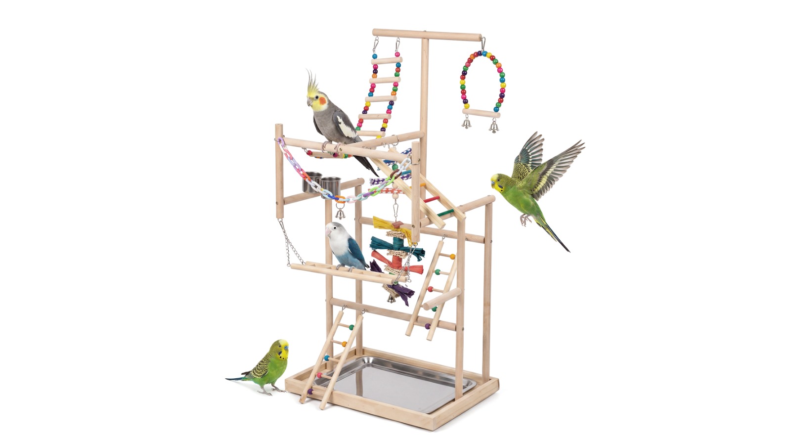 Advwin 4-Tier Portable Wooden Bird Stand Playground with Waste Tray