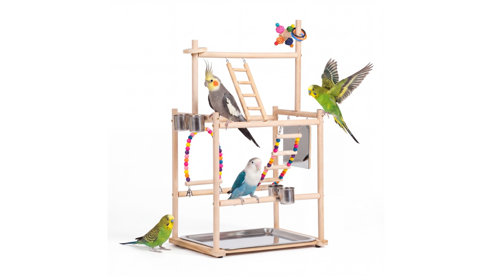 Advwin 3-Tier Portable Wooden Bird Stand Playground with Waste Tray