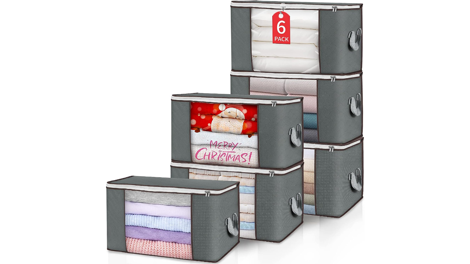 Genux Pack of 6 Large Storage Bag - Grey