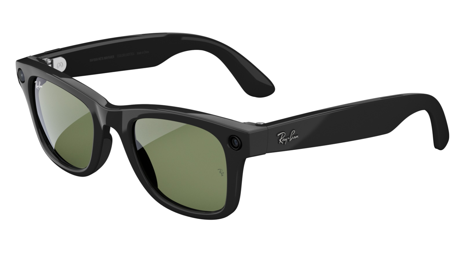 Ray-Ban Meta Wayfarer Gen 1 AI Glasses - Shiny Black Large Frame with Green Lens
