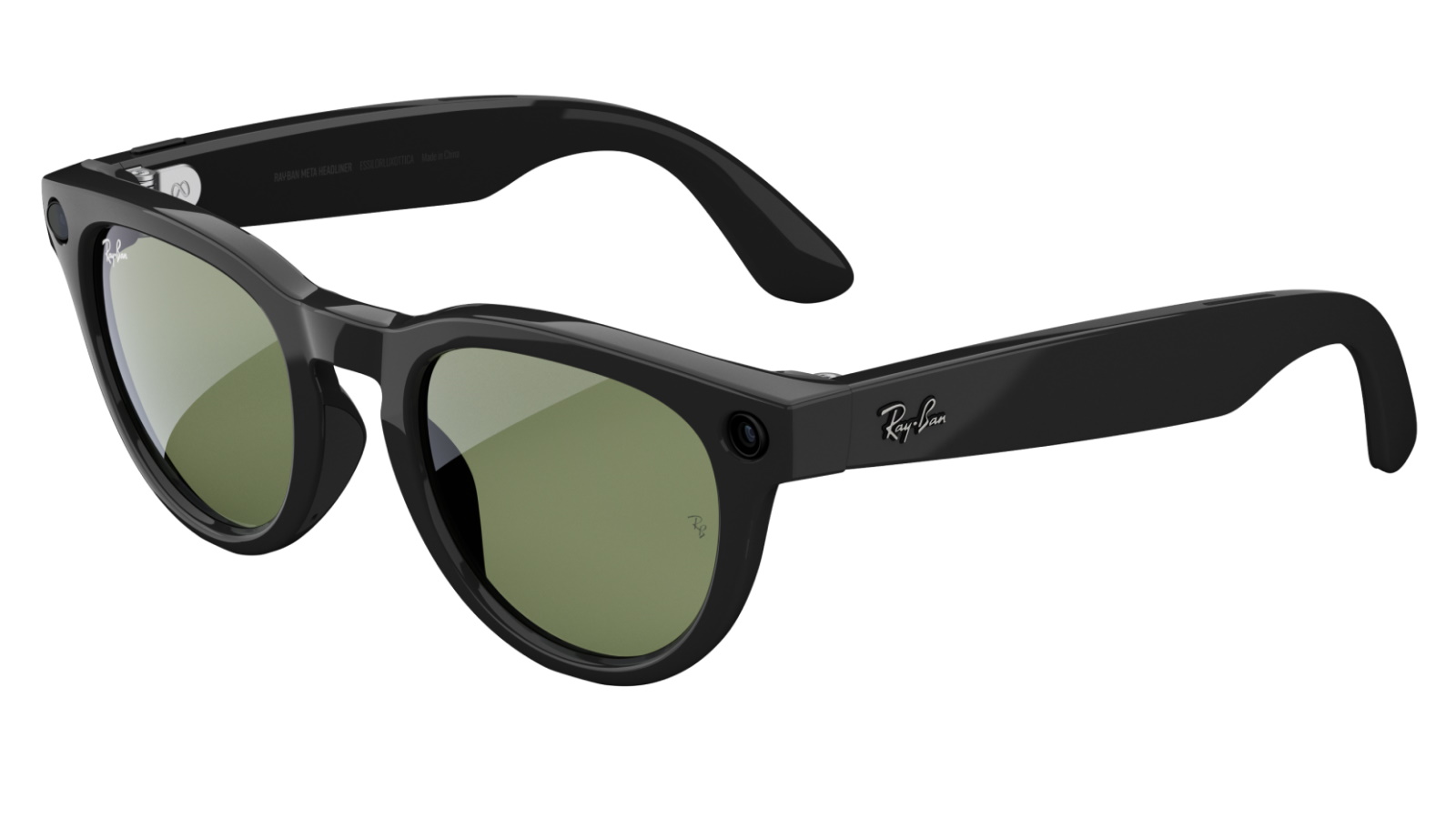 Ray-Ban Meta Headliner Gen 1 Low Bridge FIt AI Glasses - Shiny Black Frame with Green Lens
