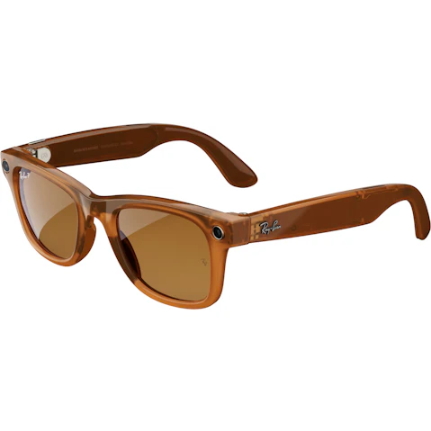 Ray-Ban Meta Wayfarer Gen 1 AI Glasses - Shiny Caramel Transparent Large Frame with Brown Polarised Lens