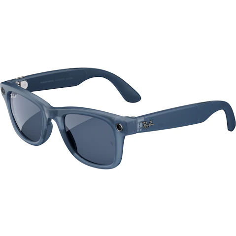 Ray-Ban Meta Wayfarer Gen 1 AI Glasses - Matte Jeans Transparent Large Frame with Dusty Blue Polarised Lens
