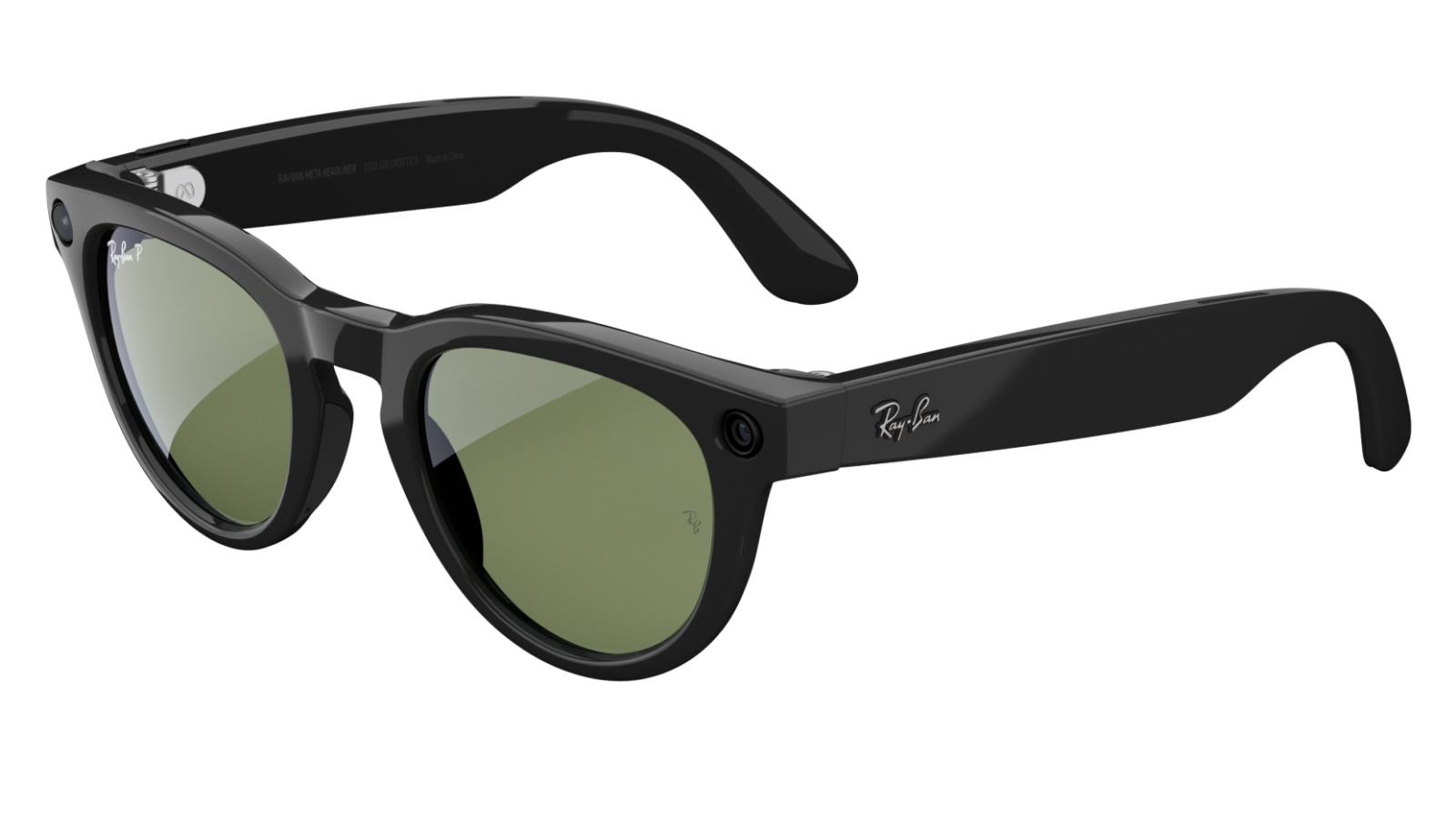 Ray-Ban Meta Headliner AI Glasses Shiny Black Frame with Green