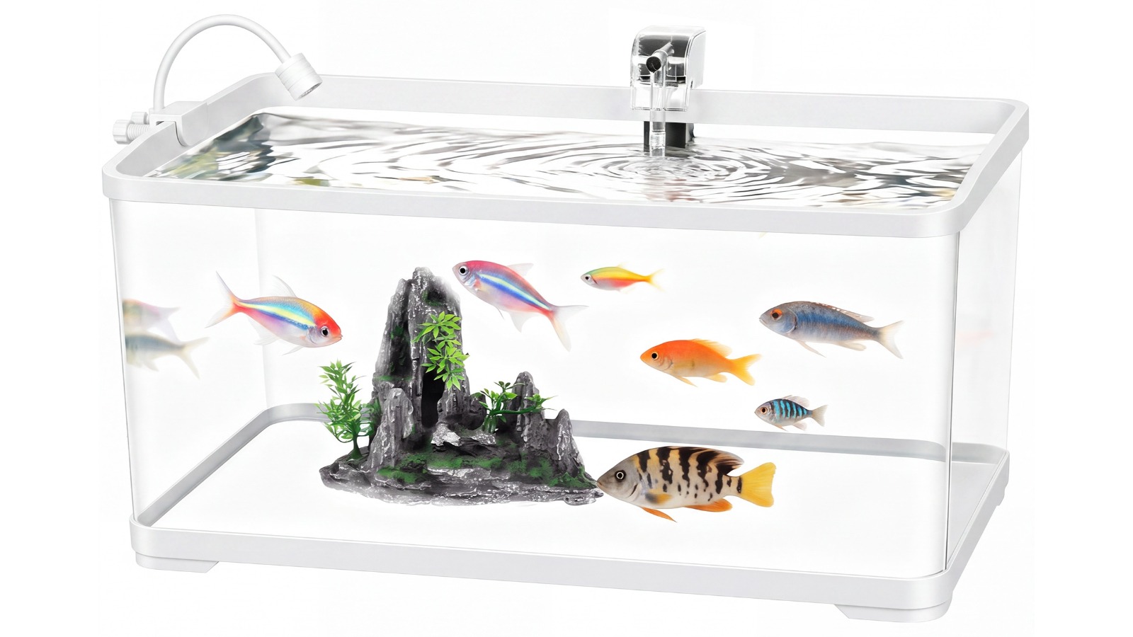 Advwin 50L Fish Tank Set with Artificial Rockery Decor and Filter Pump