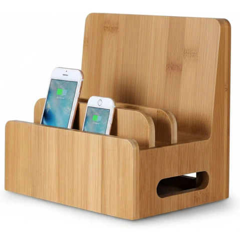Genux Multi-Device Bamboo Charging Station and Phone Holder