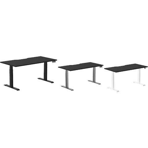 Desky Black Dual Scalloped Melamine Sit Stand Desk