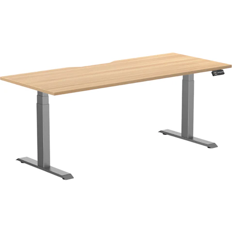 Desky 180 x 75cm Sublime Teak Dual Scalloped Melamine Sit Stand Desk - Space Grey