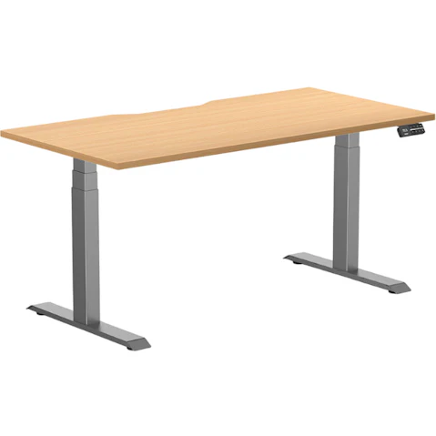 Desky Space Grey Select Beech Dual Scalloped Melamine Sit Stand Desk