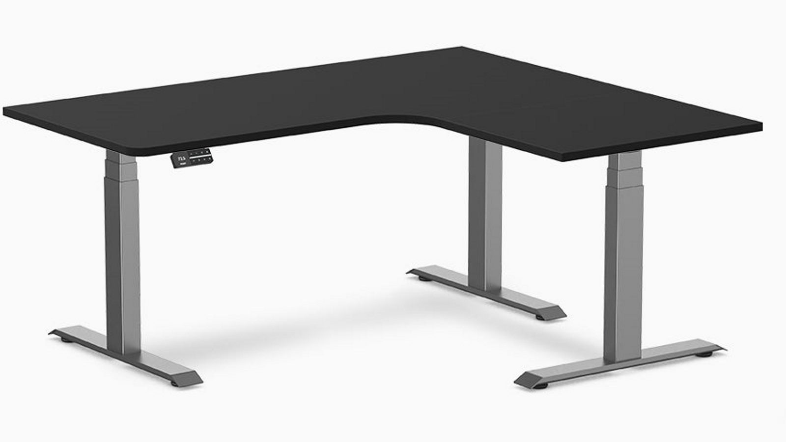 Desky Black/Space Grey L-Shape Melamine Sit Stand Desk - 160 x 140cm