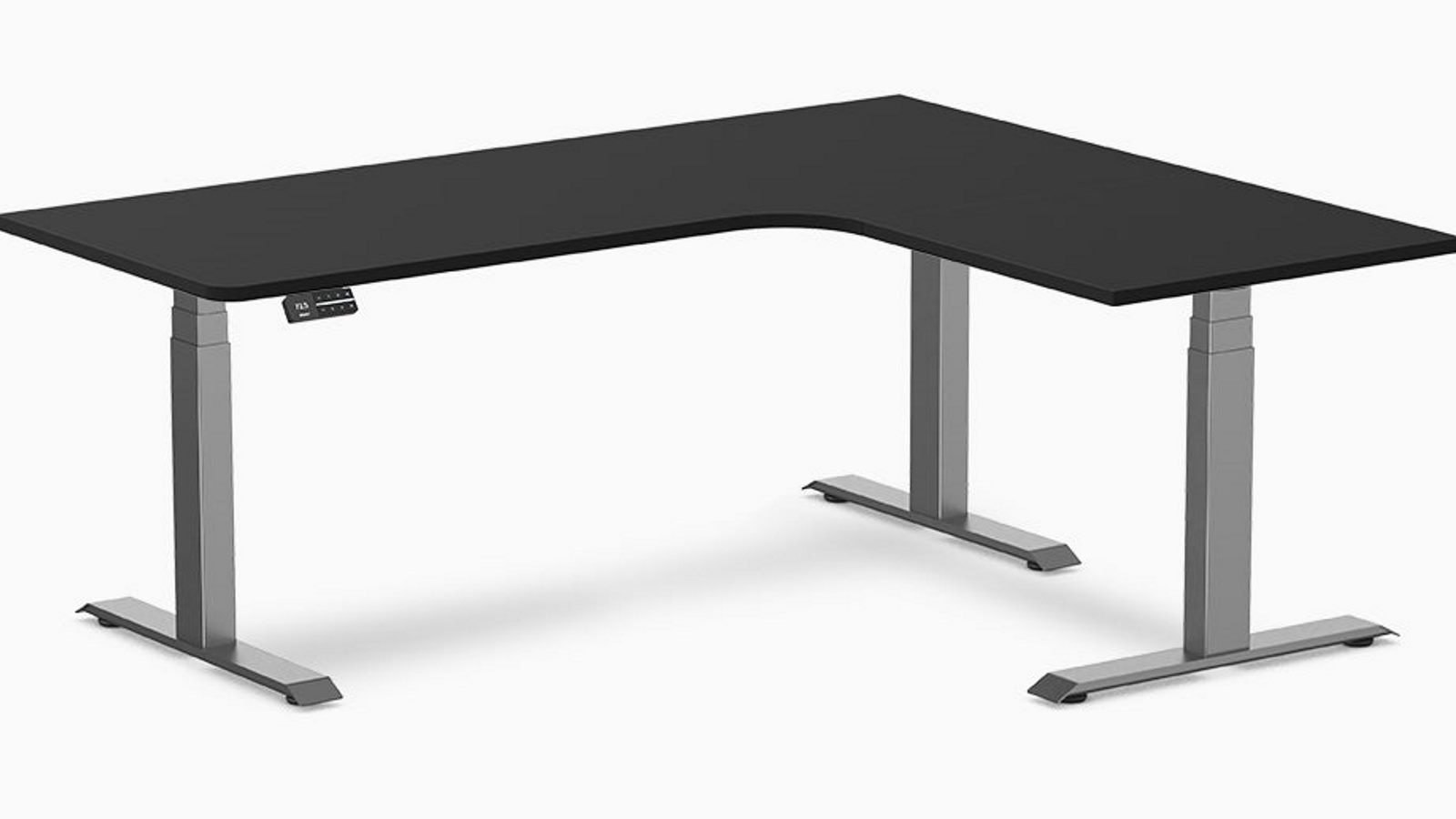 Desky Black/Space Grey L-Shape Melamine Sit Stand Desk - 180 x 150cm