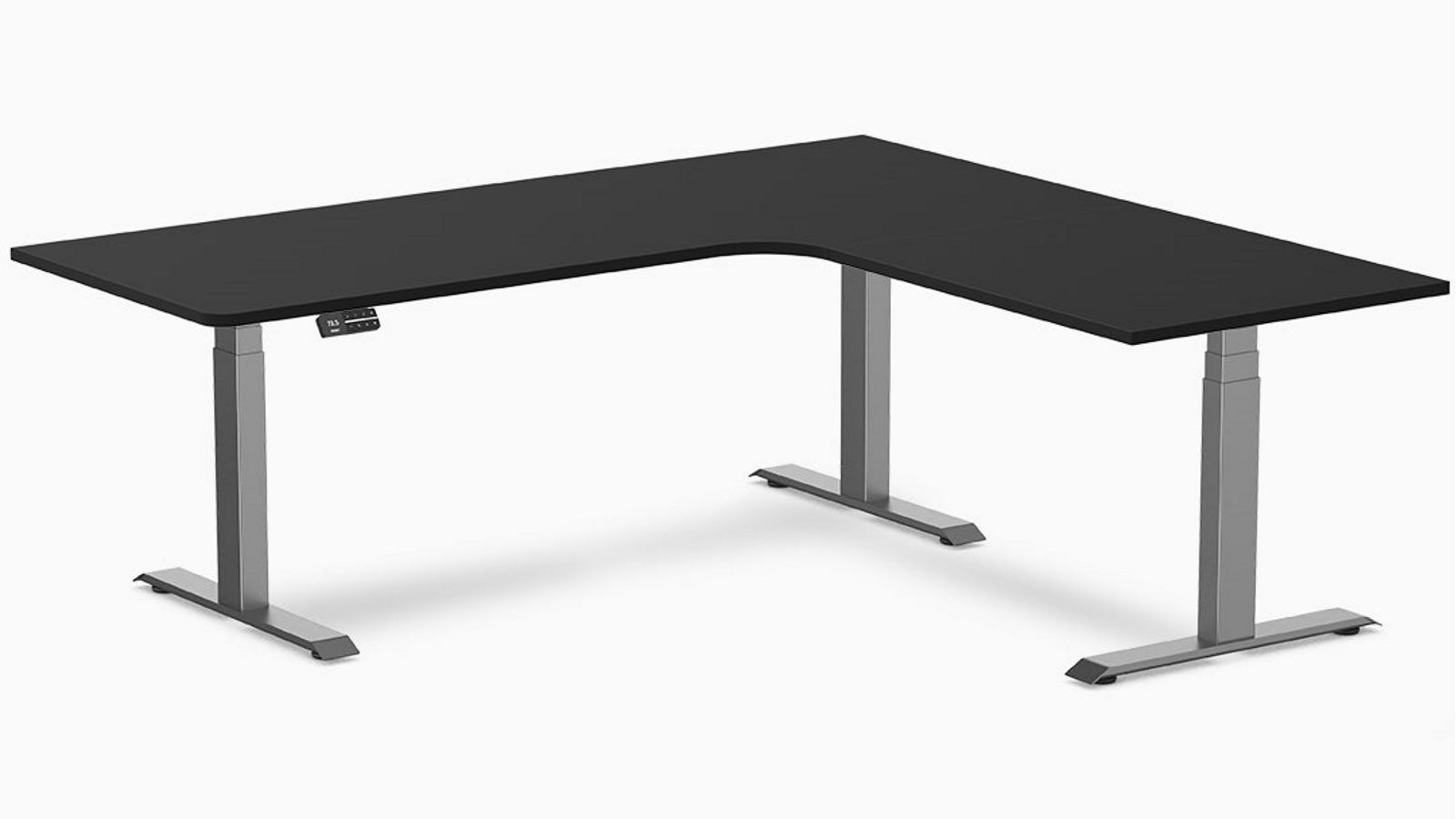 Desky Black/Space Grey L-Shape Melamine Sit Stand Desk - 200 x 180cm