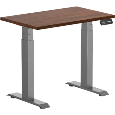 Desky 80 x 50cm Red Walnut Dual Mini Rubberwood Sit Stand Desk - Space Grey