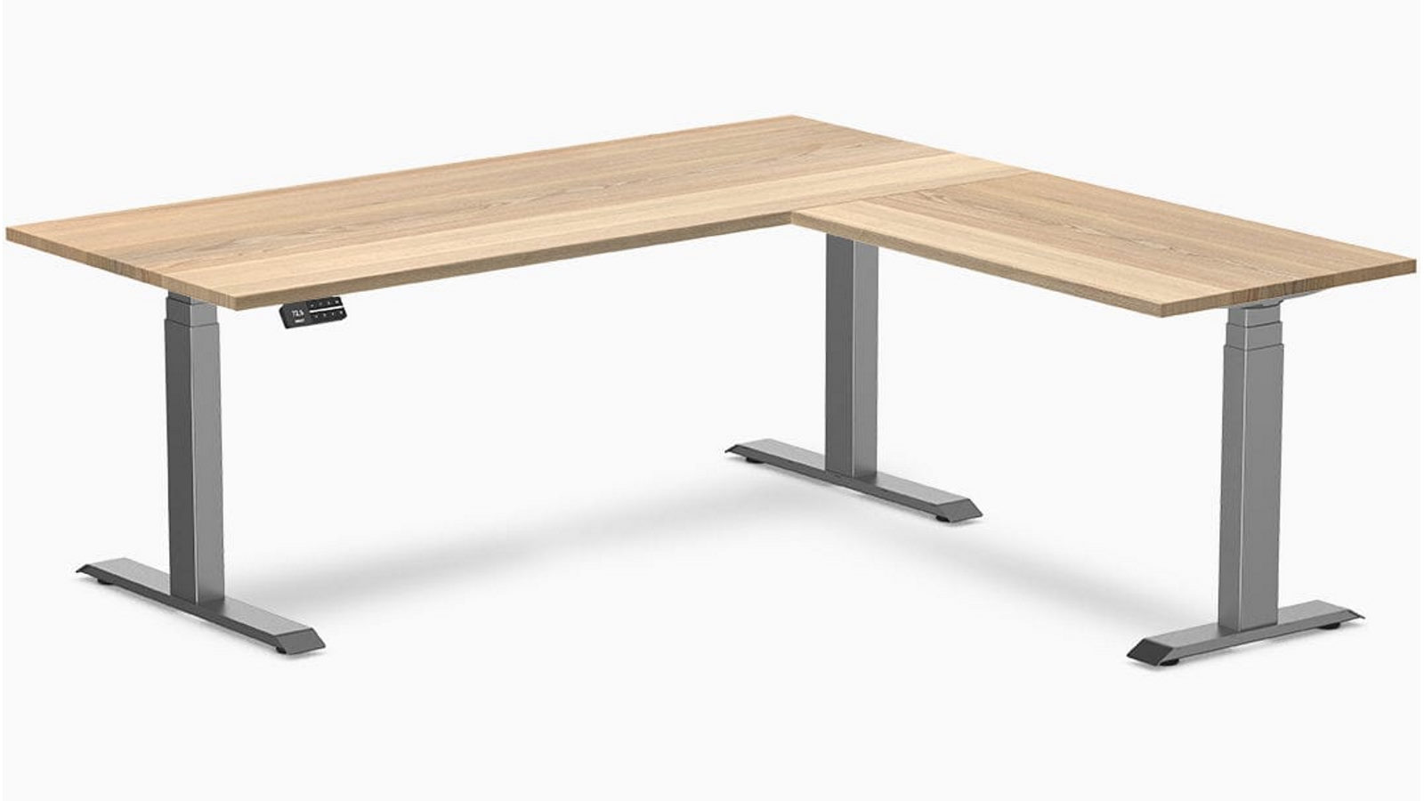 Desky White Ash/Space Grey Hardwood L-Shape Sit Stand Desk - 180 x 75 x 175 x 60cm