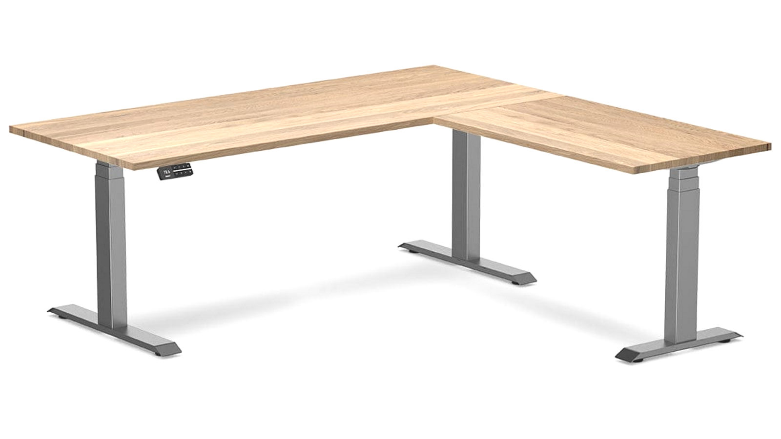 Desky White Oak/Space Grey Hardwood L-Shape Sit Stand Desk - 180 x 75 x 175 x 60cm