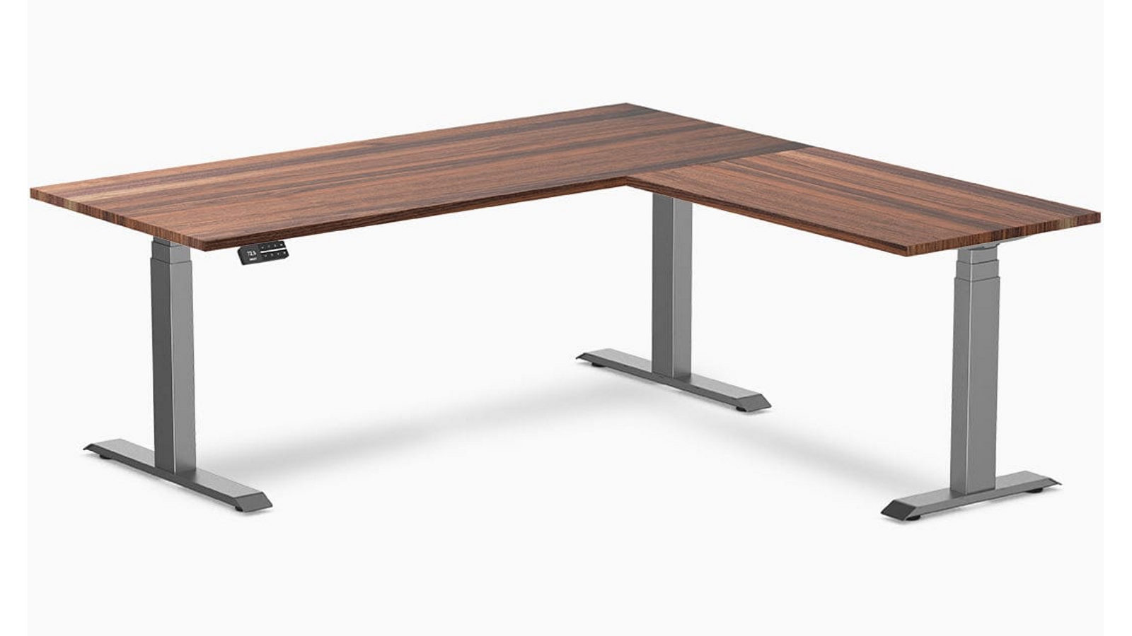 Desky Walnut/Space Grey Hardwood L-Shape Sit Stand Desk - 180 x 75 x 175 x 60cm