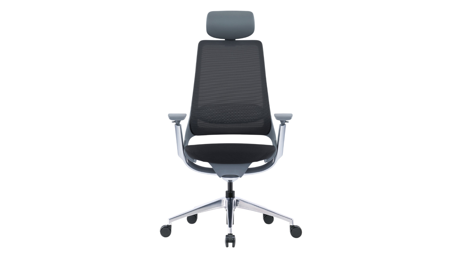 Desky Pulse Supportive Desk Chair with Headrest - Black/Polished Aluminium
