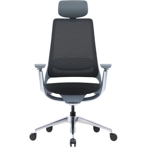 Desky Pulse Supportive Desk Chair with Headrest - Black/Polished Aluminium