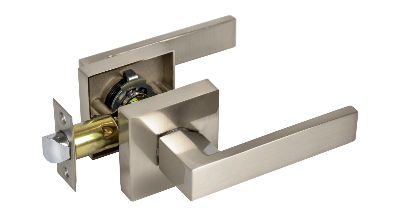 Serrano Nickel Lever Passage Function Square Satin Door Handle Set