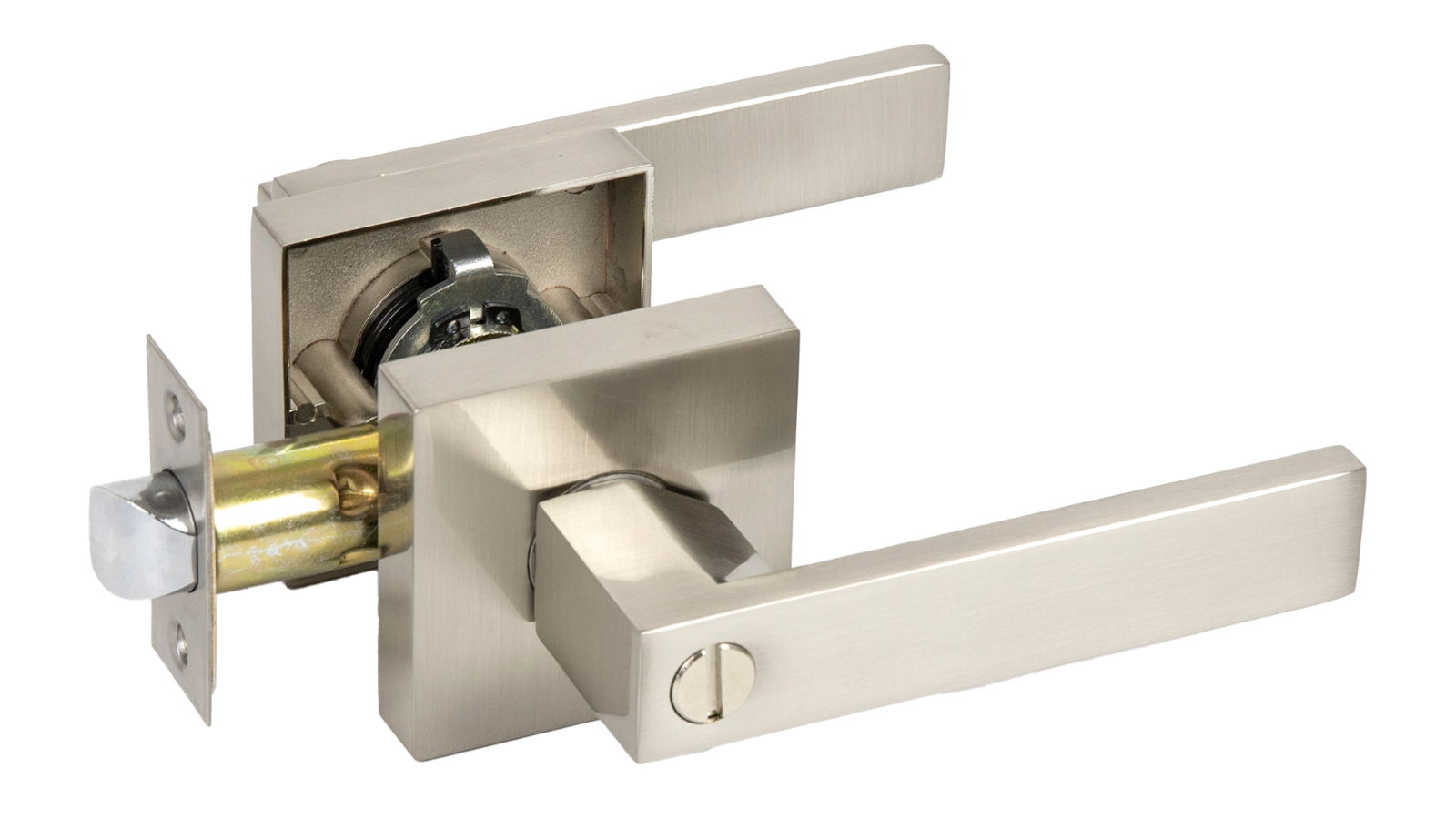 Serrano Nickel Lever Privacy Function Square Satin Door Handle Set