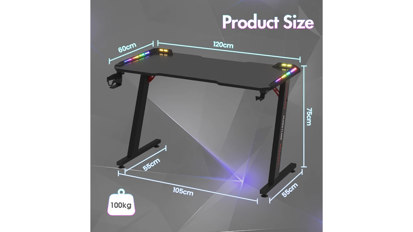 Advwin Computer Gaming Desk RGB LED - 120 x 60cm | Harvey Norman