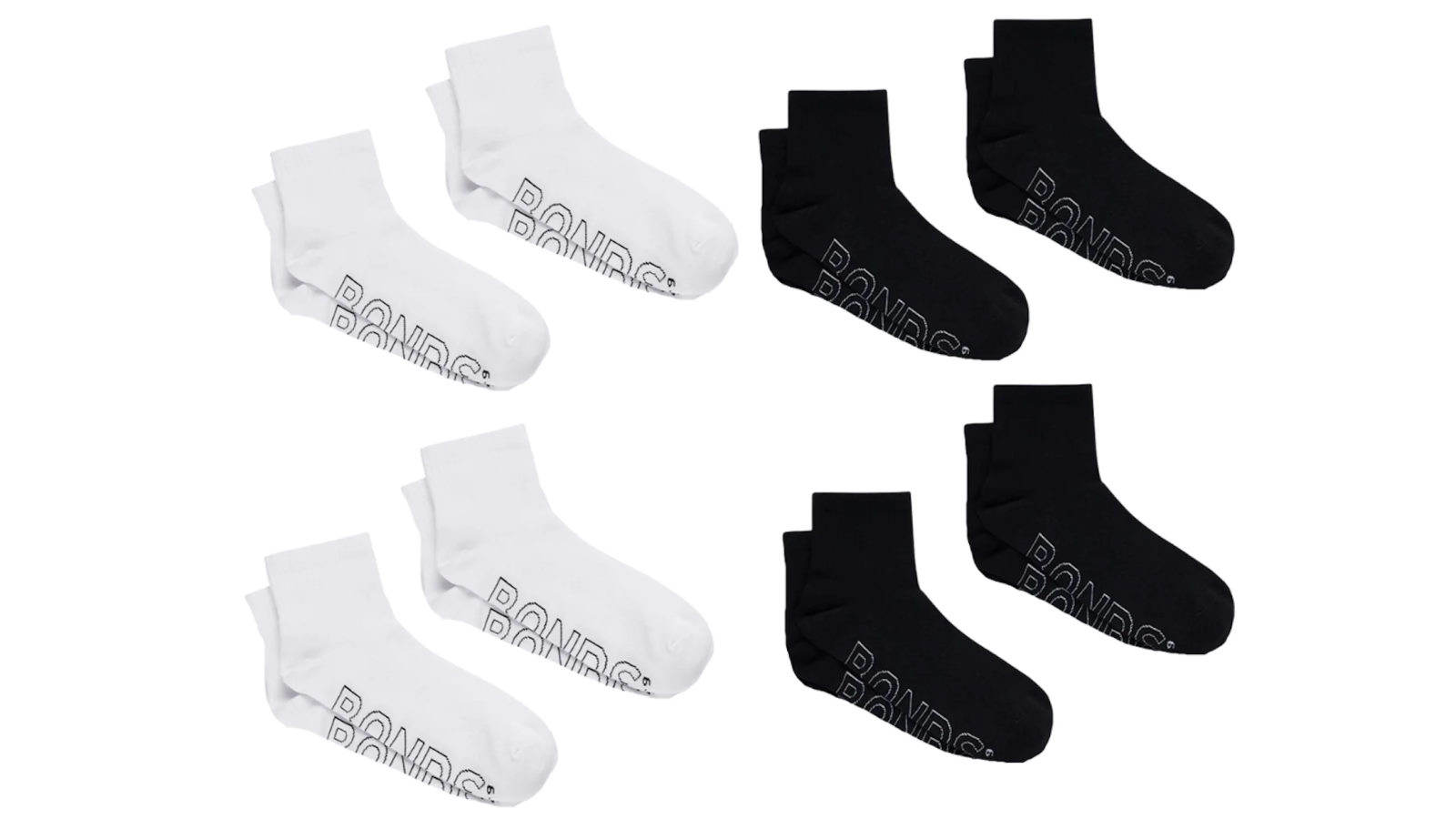 Bonds 8 Pairs Bonds Lightweight 1/4 Quarter Black White Crew Mens Cotton Socks