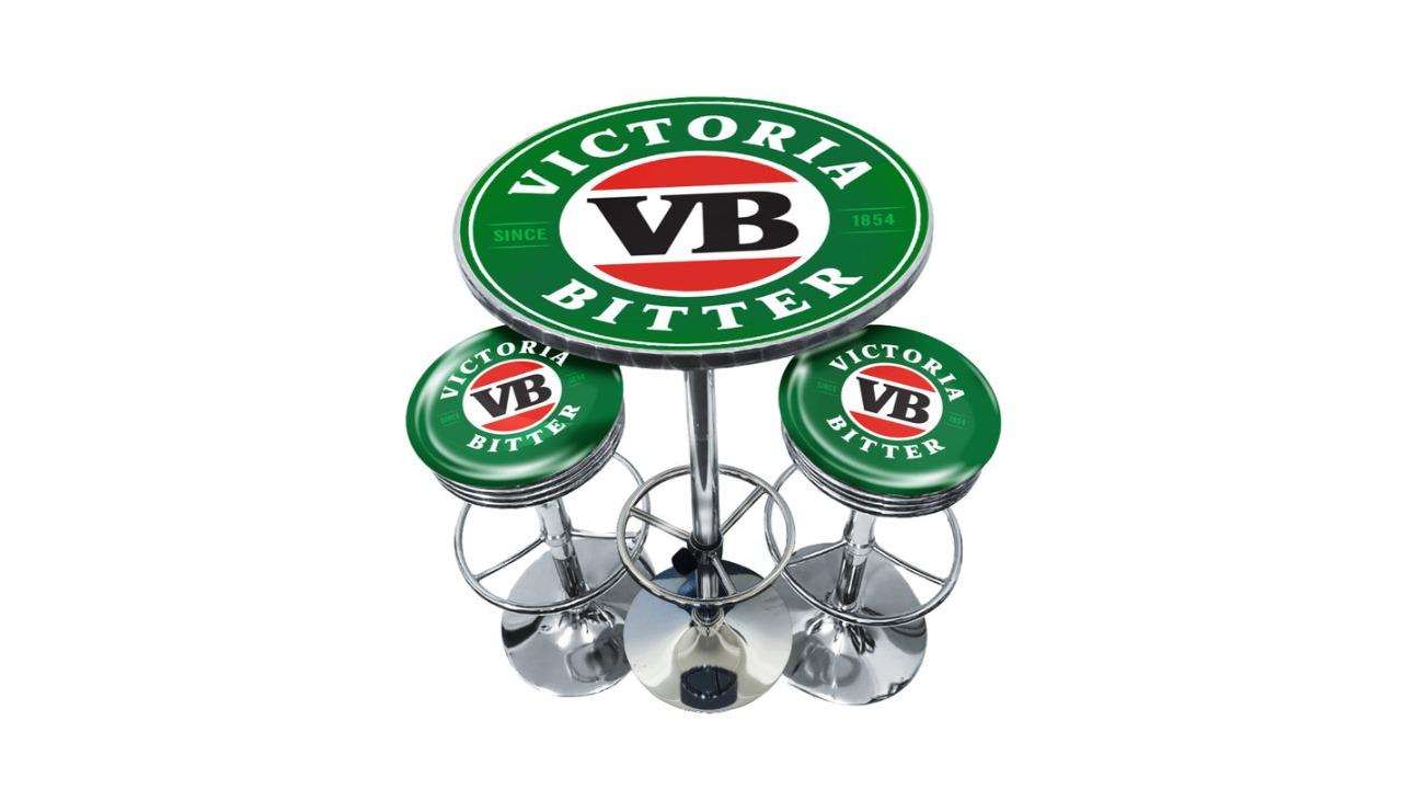 A Man and His Cave 3 Piece 70cm Victoria Bitter Retro Bar Stool and Table Set - Green