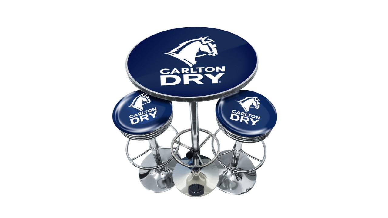 A Man and His Cave 3 Piece 70cm Carlton Dry Retro Bar Stool and Table Set - Blue