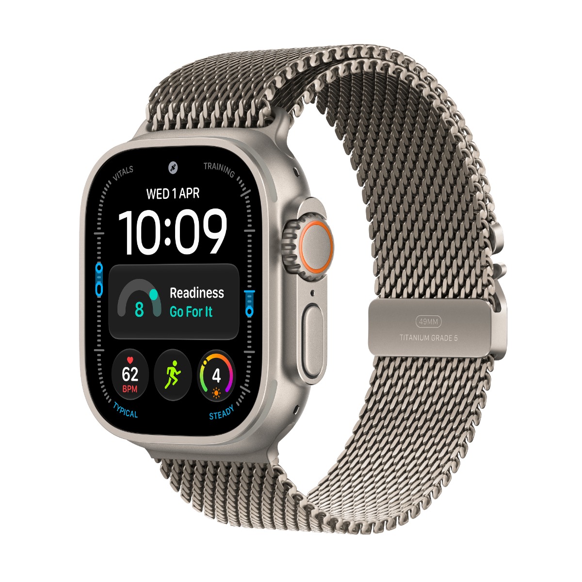 Apple Watch Ultra 4 GPS + Cellular 49mm Natural Titanium Case with Natural Titanium Milanese Loop - L
