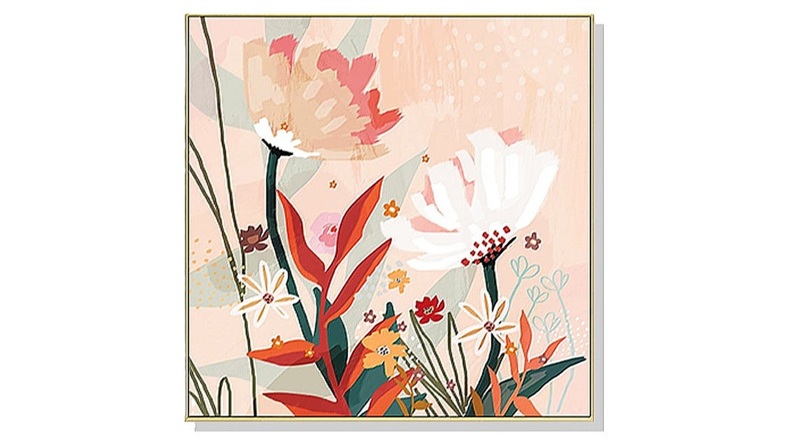 YS 50 x 50cm Native Floral Gold Frame Canvas Wall Art