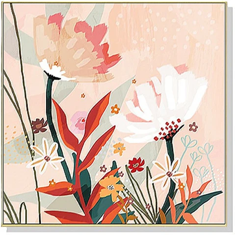 YS 50 x 50cm Native Floral Gold Frame Canvas Wall Art