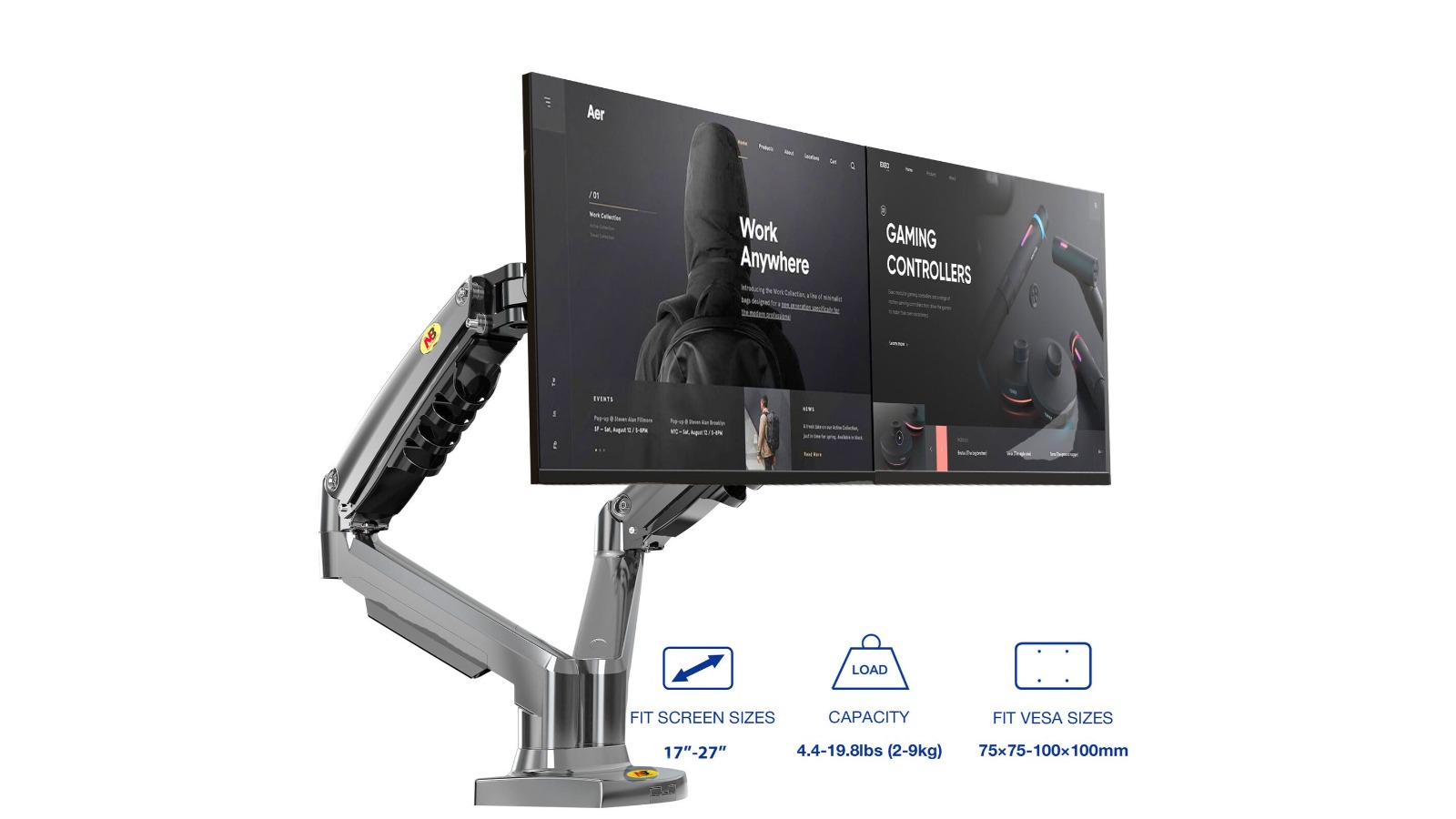 North Bayou F160-G Gas Spring Adjustment AU Dual Monitor Arm for 17-27inch