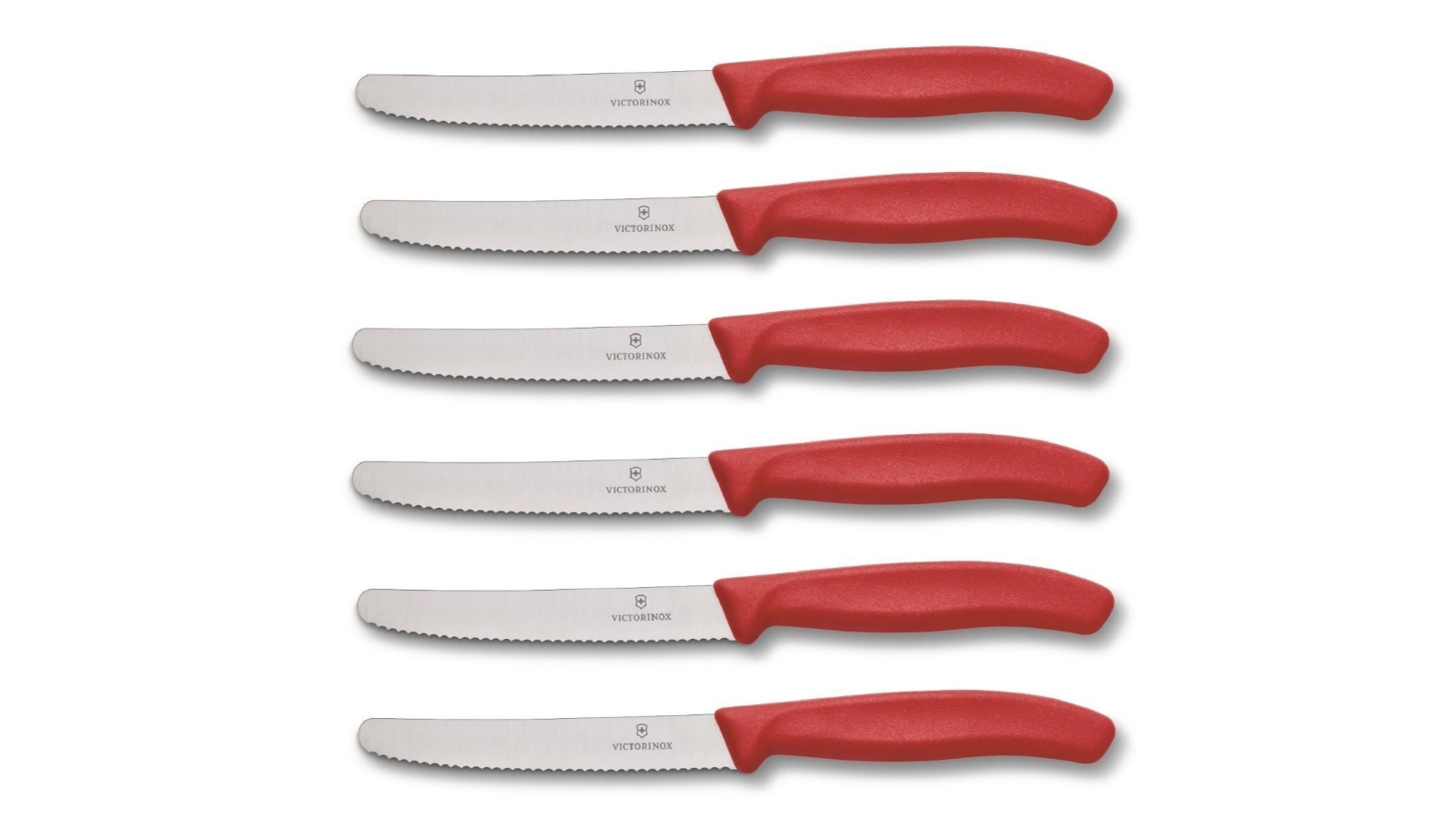 NEW Scanpan Soft Touch Spectrum 6 piece Steak Knife Set Black Serrated Wavy  Edge