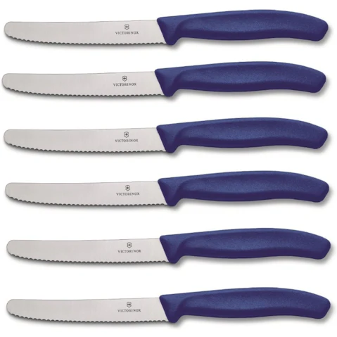 Victorinox Steak and Tomato Knife Wavy Edge 11cm - Set of 6 Blue