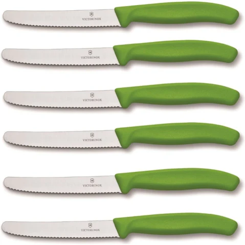 Victorinox Steak and Tomato Knife Wavy Edge 11cm - Set of 6 Green