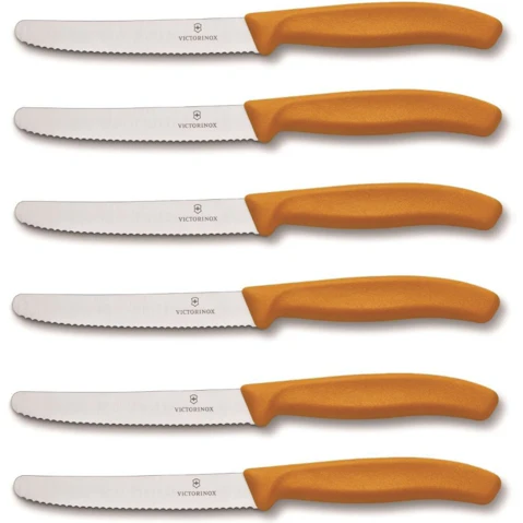 Victorinox Steak and Tomato Knife Wavy Edge 11cm - Set of 6 Orange