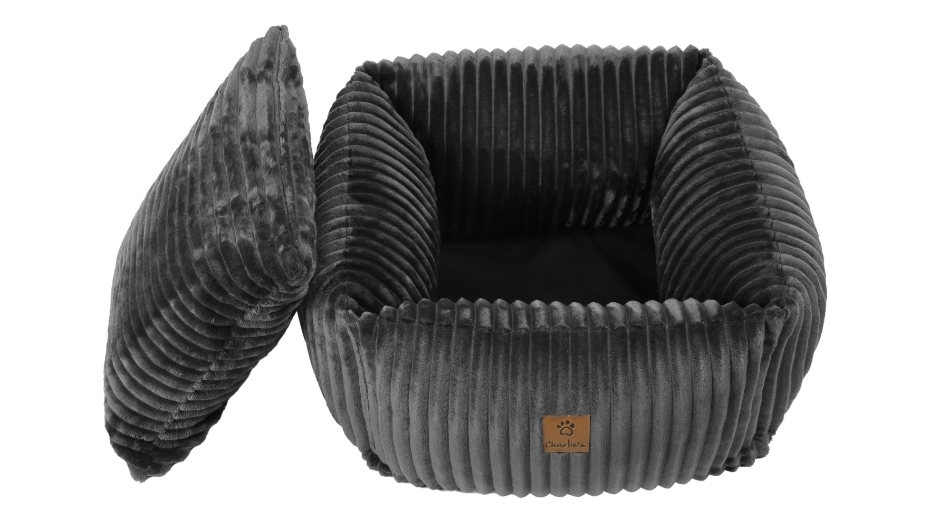 Charlie's Dark Grey Ascher Plush Corduroy Square Pet Nest - Small