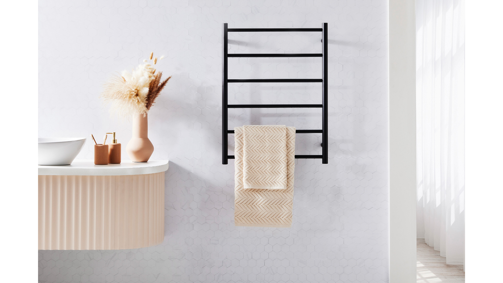 Warmtech 6 Round Bar Heated Towel Rail - Matte Black | Harvey Norman