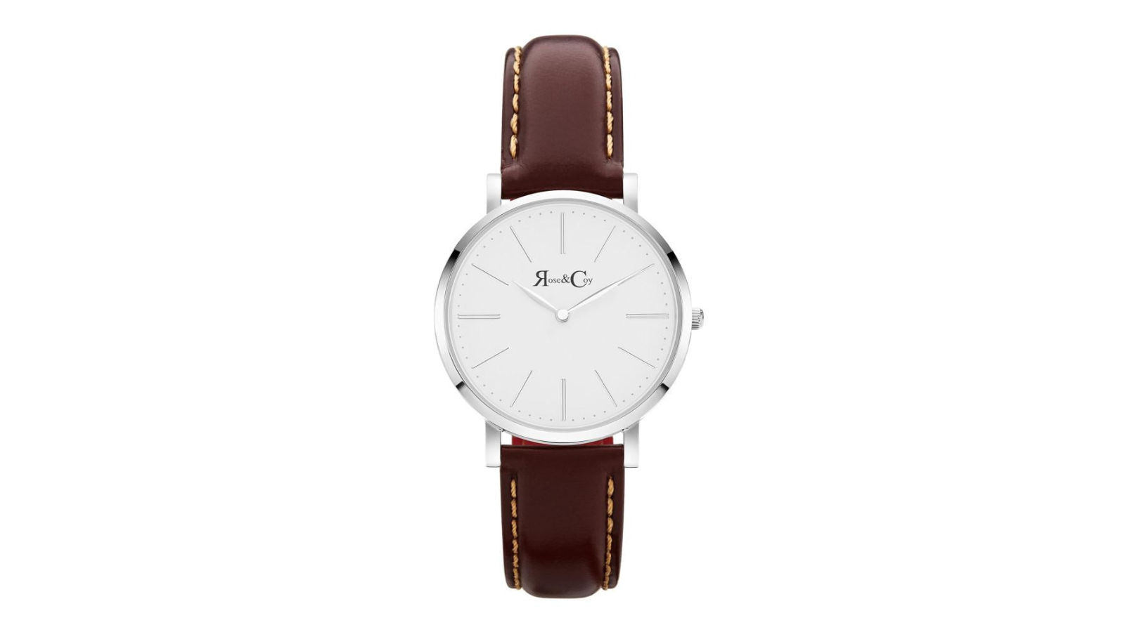 Rose and Coy 3.4cm Mini Pinnacle Ultra Slim Watch - Silver/Dark Brown