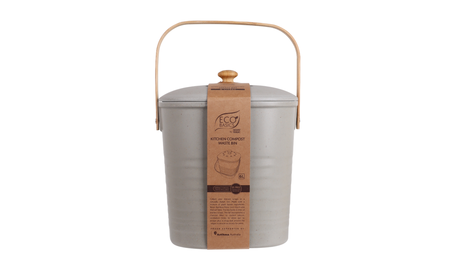 White Magic 6 Litres Eco Basics Compost Kitchen Waste Bin - Granite