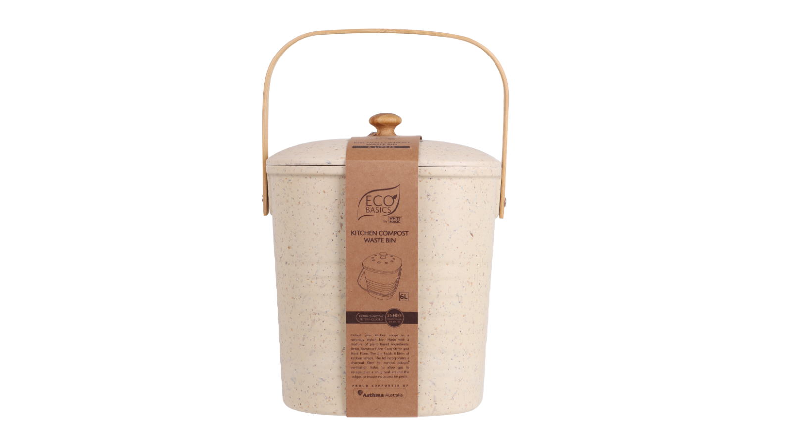 White Magic 6 Litres Eco Basics Compost Kitchen Waste Bin - Pebble